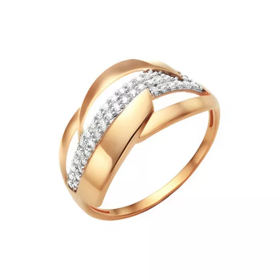 Золотое кольцо 585, женское, с фианитом, размер 19