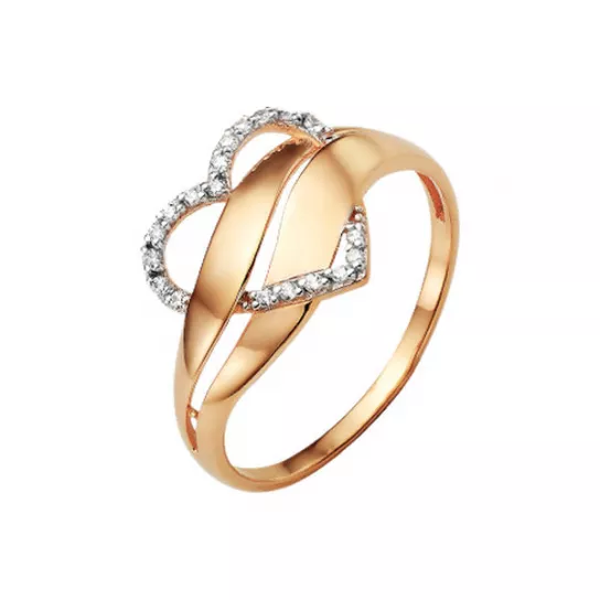 Золотое кольцо 585, женское, с фианитом, размер 17.5