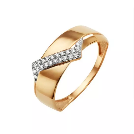 Золотое кольцо 585, женское, с фианитом, размер 18