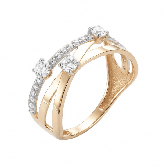 Золотое кольцо 585, женское, с фианитом, размер 19.5