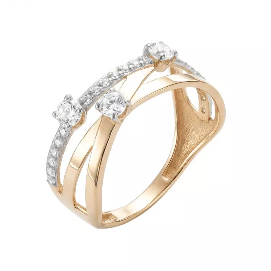 Золотое кольцо 585, женское, с фианитом, размер 19.5