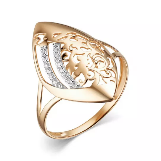 Золотое кольцо 585, женское, с фианитом, размер 18.5