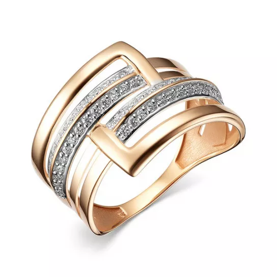 Золотое кольцо 585, женское, с фианитом, размер 19