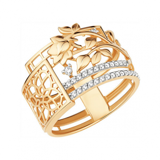 Золотое кольцо 585, женское, с фианитом, размер 18