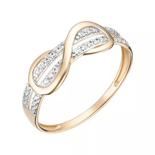 Золотое кольцо 585, женское, с фианитом, размер 19