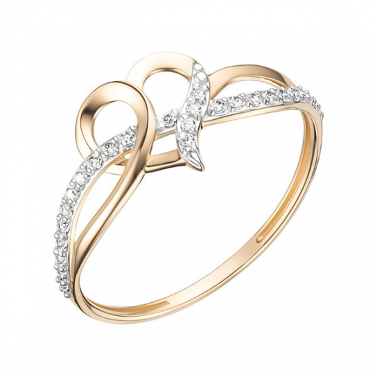 Золотое кольцо 585, женское, с фианитом, размер 18.5