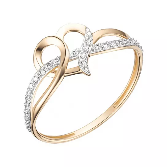 Золотое кольцо 585, женское, с фианитом, размер 18.5