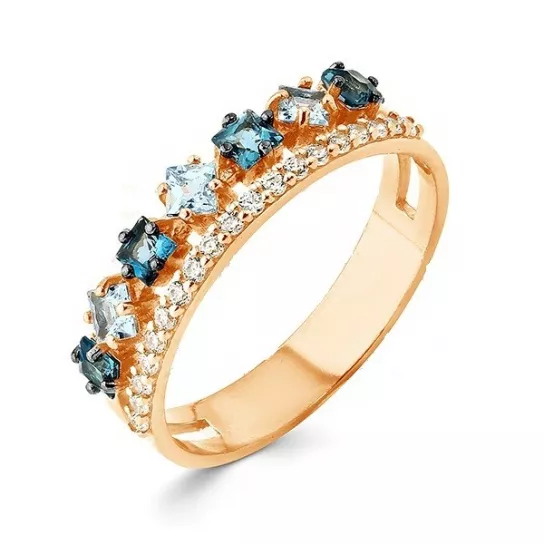 Серебряное кольцо 925, женское, с топазом и фианитом, размер 18