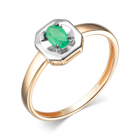 Золотое кольцо 585, женское, с изумрудом, размер 17.5