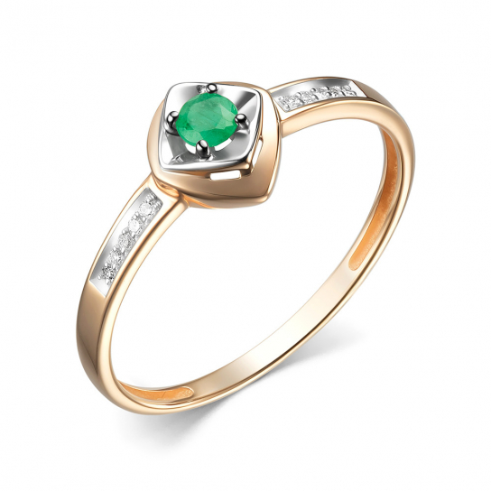 Золотое кольцо 585, женское, с бриллиантом и изумрудом, размер 17.5