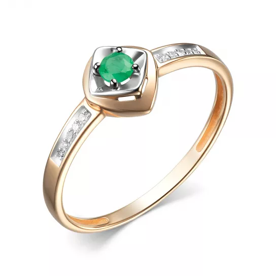 Золотое кольцо 585, женское, с бриллиантом и изумрудом, размер 17.5