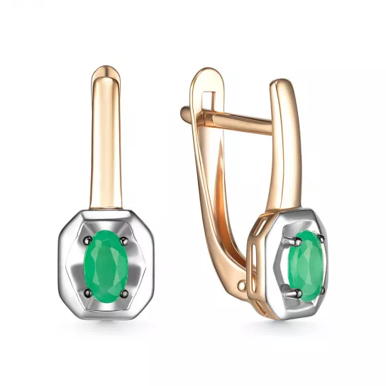 Золотые серьги 585, женские, с изумрудом