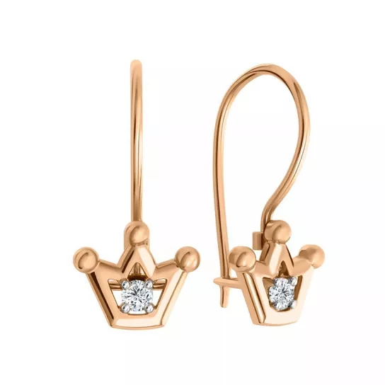 Золотые серьги 585, детские, с фианитом