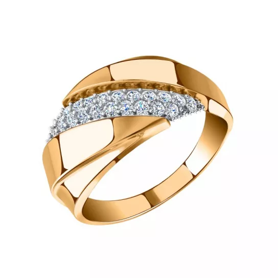 Золотое кольцо 585, женское, с фианитом, размер 18