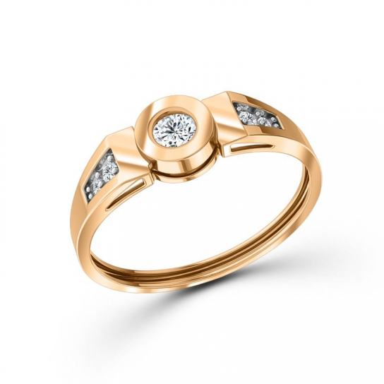 Золотое кольцо 585, женское, с фианитом, размер 19