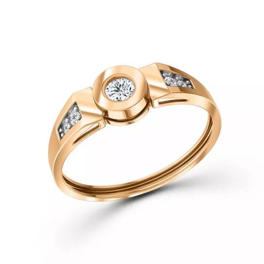 Золотое кольцо 585, женское, с фианитом, размер 19