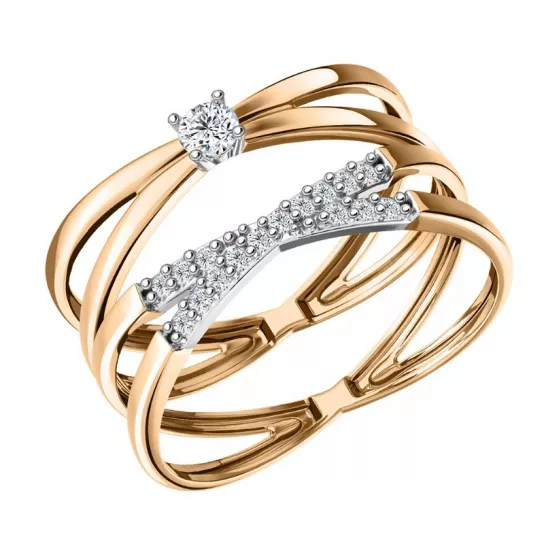 Золотое кольцо 585, женское, с фианитом, размер 17.5