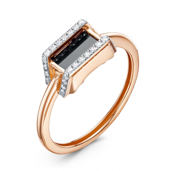 Золотое кольцо 585, женское, с ониксом и фианитом, размер 17