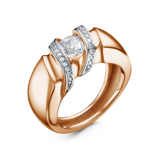 Золотое кольцо 585, женское, с фианитом, размер 18.5