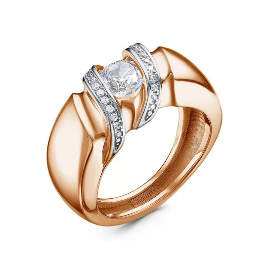 Золотое кольцо 585, женское, с фианитом, размер 18