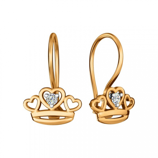 Серьги детские с фианитом из золота