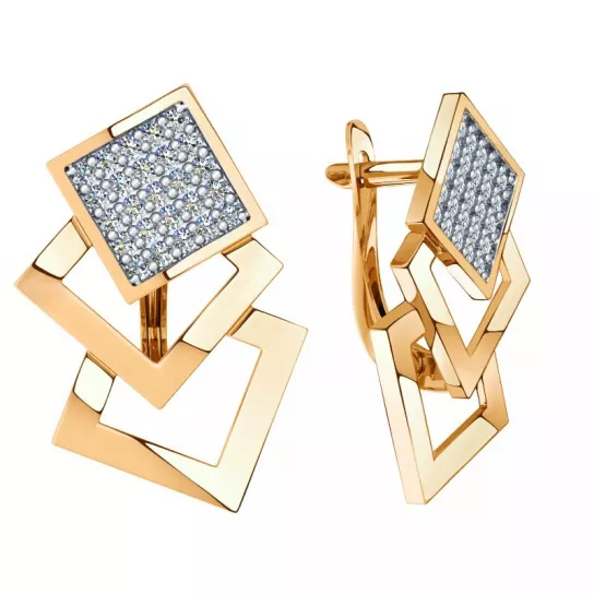 Золотые серьги 585, женские, с фианитом