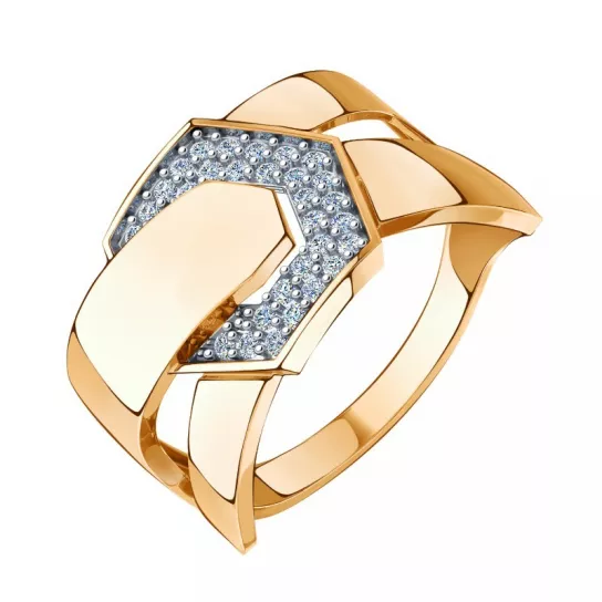 Золотое кольцо 585, женское, с фианитом, размер 19