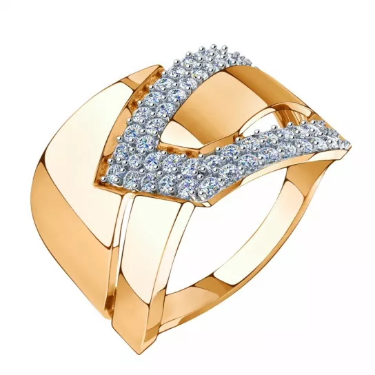 Золотое кольцо 585, женское, с фианитом, размер 18.5