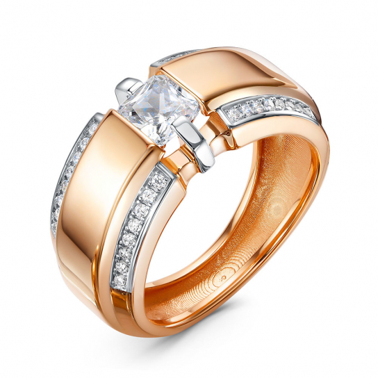 Золотое кольцо 585, мужское, с фианитом, размер 19