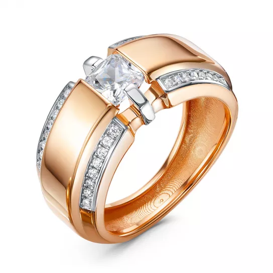 Золотое кольцо 585, мужское, с фианитом, размер 19