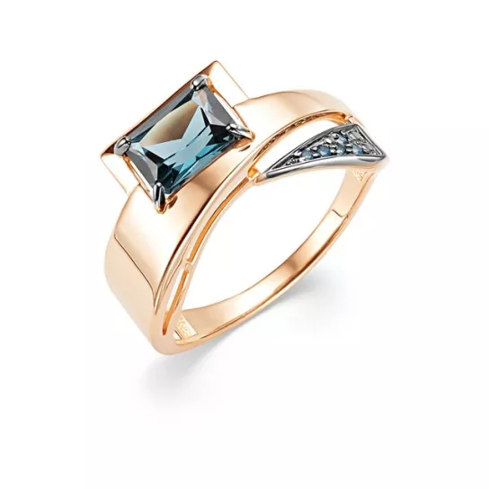 Золотое кольцо 585, женское, с топазом и фианитом, размер 18.5