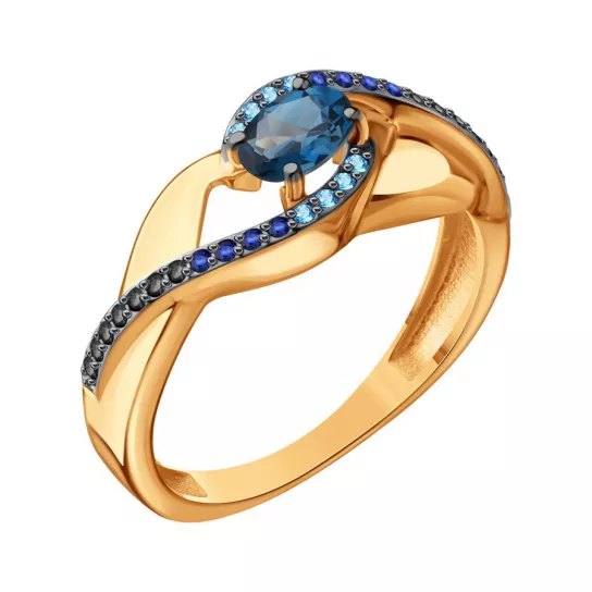Золотое кольцо 585, женское, с топазом и фианитом, размер 17