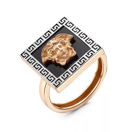 Золотое кольцо 585, женское, с ониксом, размер 17