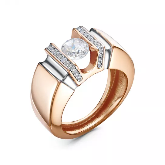 Золотое кольцо 585, женское, с фианитом, размер 16.5