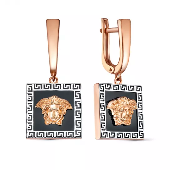 Золотые серьги 585, женские, с ониксом