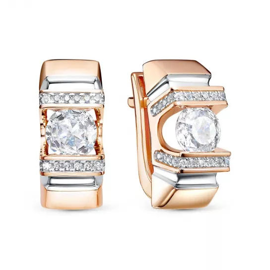 Золотые серьги 585, женские, с фианитом