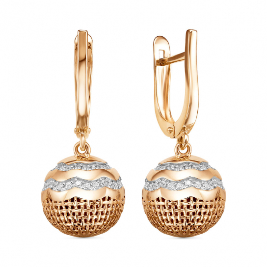 Золотые серьги 585, женские, с фианитом