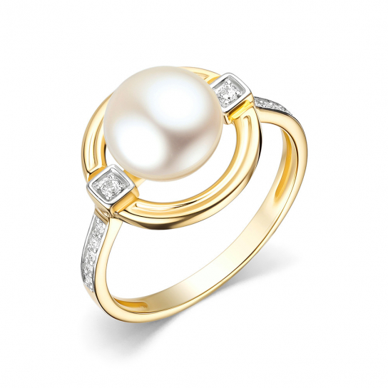 Золотое кольцо 585, женское, с жемчугом, размер 18