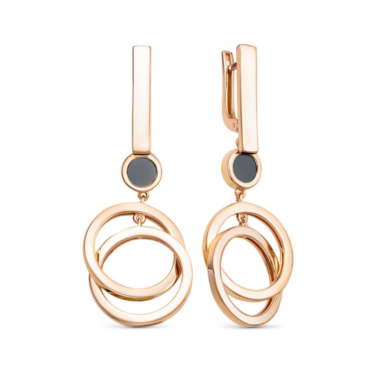 Золотые серьги 585, женские, с ониксом