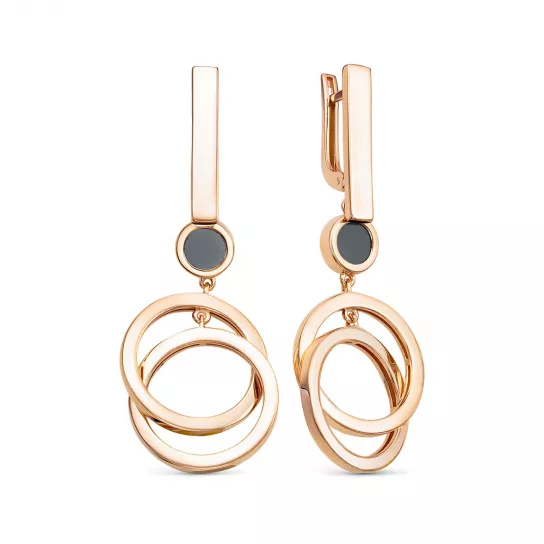 Золотые серьги 585, женские, с ониксом