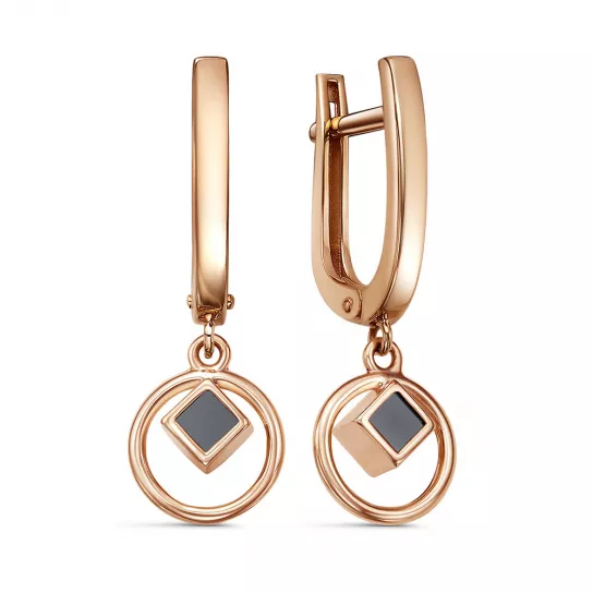 Золотые серьги 585, женские, с ониксом