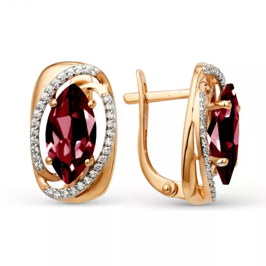 Золотые серьги 585, женские, с фианитом и гранатом