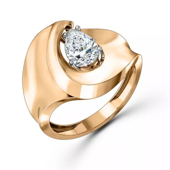 Золотое кольцо 585, женское, с фианитом, размер 20.5