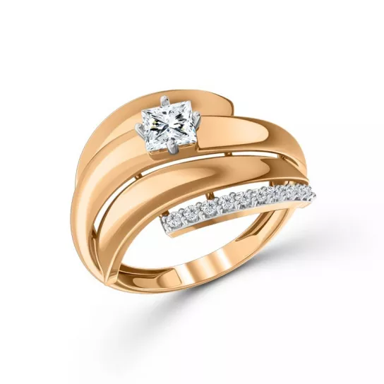 Золотое кольцо 585, женское, с фианитом, размер 18.5