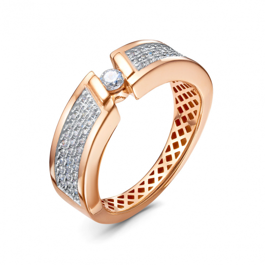 Золотое кольцо 585, женское, с фианитом, размер 17