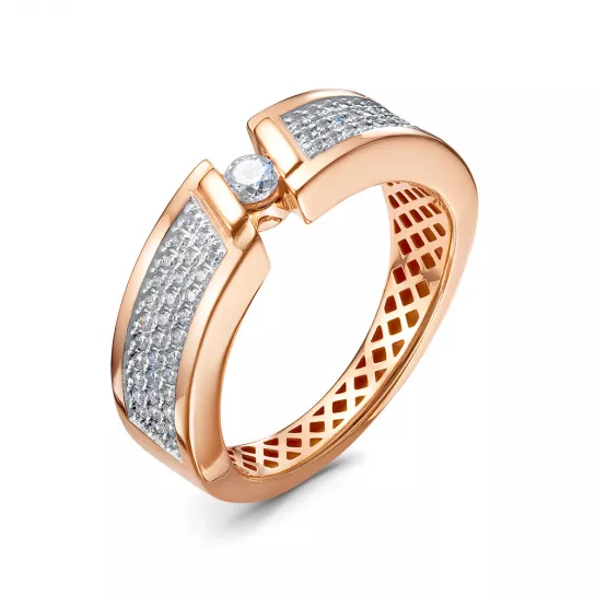 Золотое кольцо 585, женское, с фианитом, размер 17