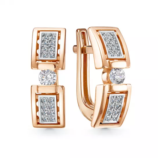 Золотые серьги 585, женские, с фианитом