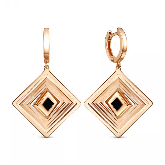 Золотые серьги 585, женские, с ониксом