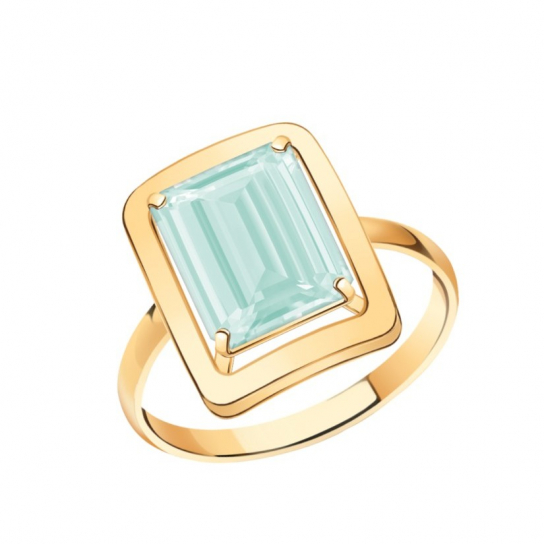 Золотое кольцо 585, женское, с аквамарином, размер 17.5