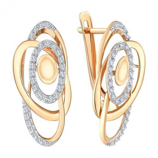 Золотые серьги 585, женские, с фианитом